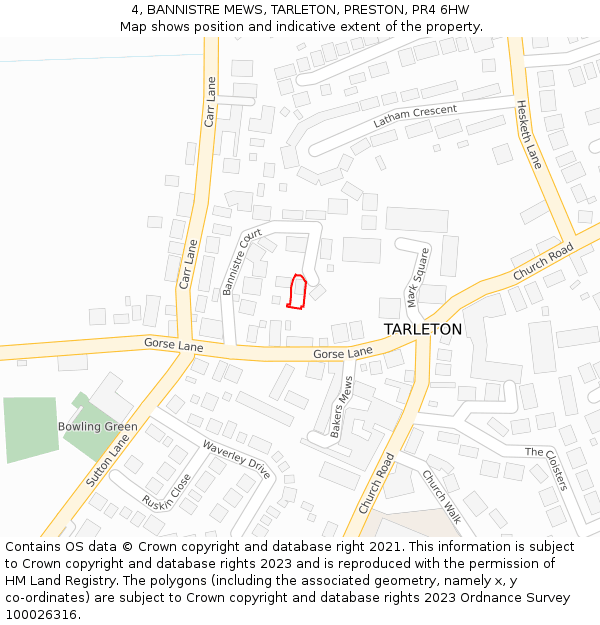 4, BANNISTRE MEWS, TARLETON, PRESTON, PR4 6HW: Location map and indicative extent of plot