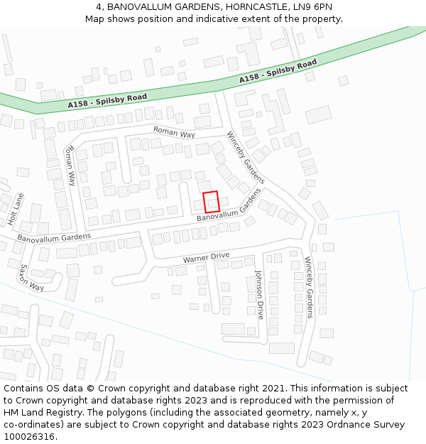 4, BANOVALLUM GARDENS, HORNCASTLE, LN9 6PN: Location map and indicative extent of plot