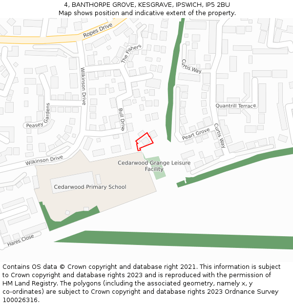 4, BANTHORPE GROVE, KESGRAVE, IPSWICH, IP5 2BU: Location map and indicative extent of plot