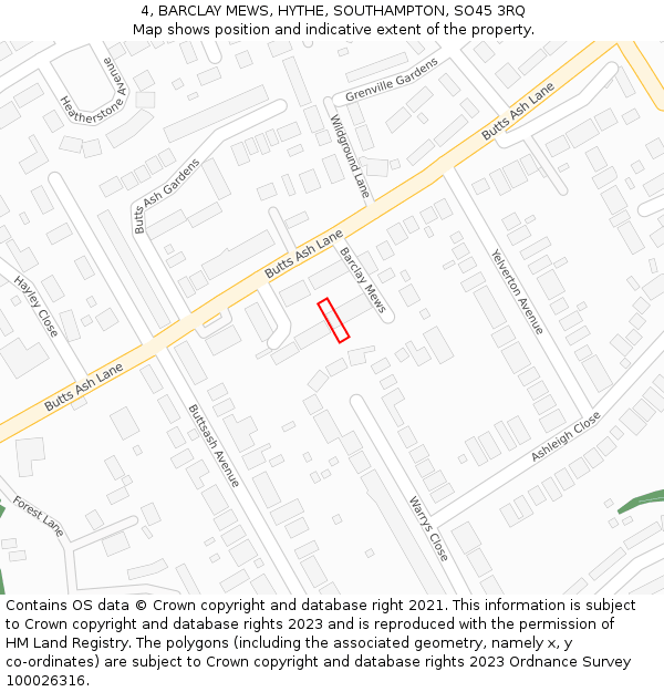 4, BARCLAY MEWS, HYTHE, SOUTHAMPTON, SO45 3RQ: Location map and indicative extent of plot