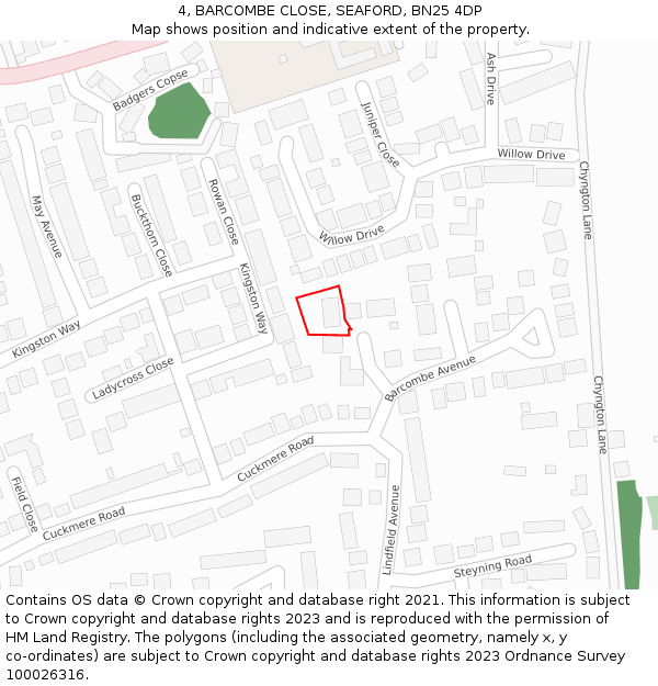 4, BARCOMBE CLOSE, SEAFORD, BN25 4DP: Location map and indicative extent of plot