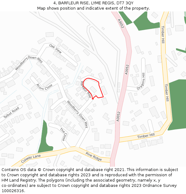 4, BARFLEUR RISE, LYME REGIS, DT7 3QY: Location map and indicative extent of plot