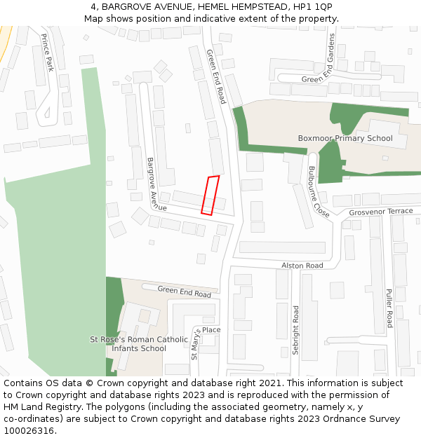 4, BARGROVE AVENUE, HEMEL HEMPSTEAD, HP1 1QP: Location map and indicative extent of plot