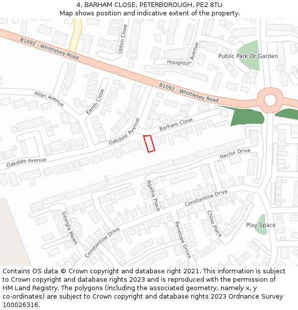 4, BARHAM CLOSE, PETERBOROUGH, PE2 8TU: Location map and indicative extent of plot