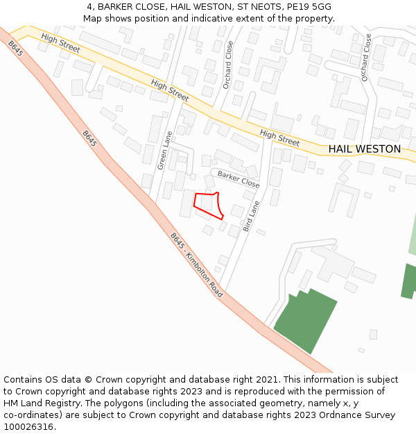 4, BARKER CLOSE, HAIL WESTON, ST NEOTS, PE19 5GG: Location map and indicative extent of plot