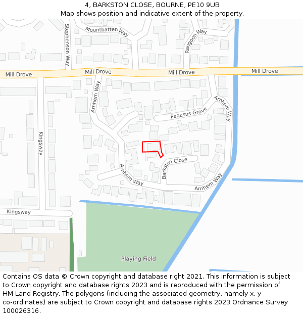 4, BARKSTON CLOSE, BOURNE, PE10 9UB: Location map and indicative extent of plot