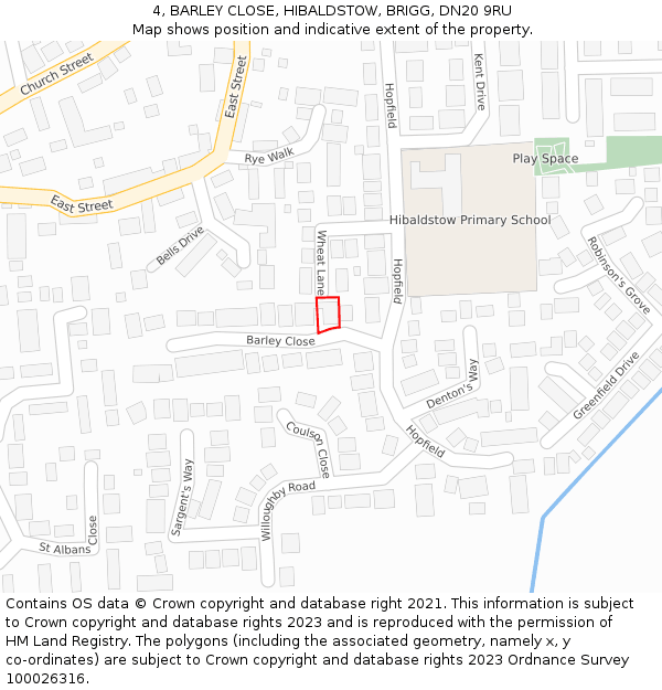 4, BARLEY CLOSE, HIBALDSTOW, BRIGG, DN20 9RU: Location map and indicative extent of plot