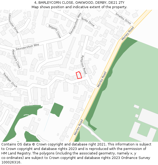 4, BARLEYCORN CLOSE, OAKWOOD, DERBY, DE21 2TY: Location map and indicative extent of plot