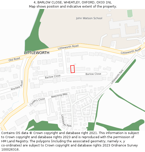 4, BARLOW CLOSE, WHEATLEY, OXFORD, OX33 1NL: Location map and indicative extent of plot