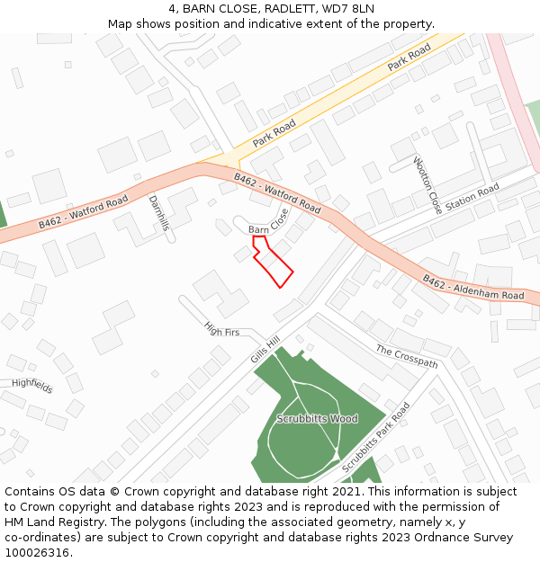 4, BARN CLOSE, RADLETT, WD7 8LN: Location map and indicative extent of plot