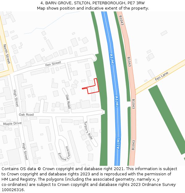 4, BARN GROVE, STILTON, PETERBOROUGH, PE7 3RW: Location map and indicative extent of plot