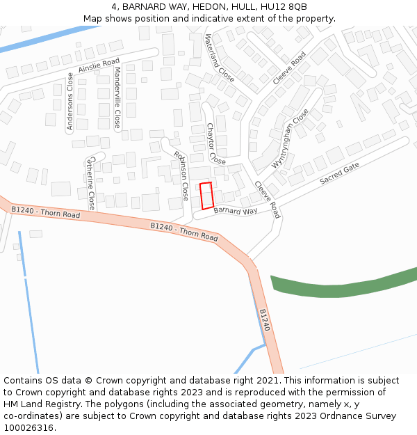 4, BARNARD WAY, HEDON, HULL, HU12 8QB: Location map and indicative extent of plot