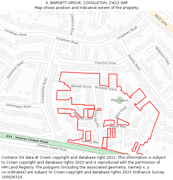 4, BARNETT GROVE, CONGLETON, CW12 4WF: Location map and indicative extent of plot