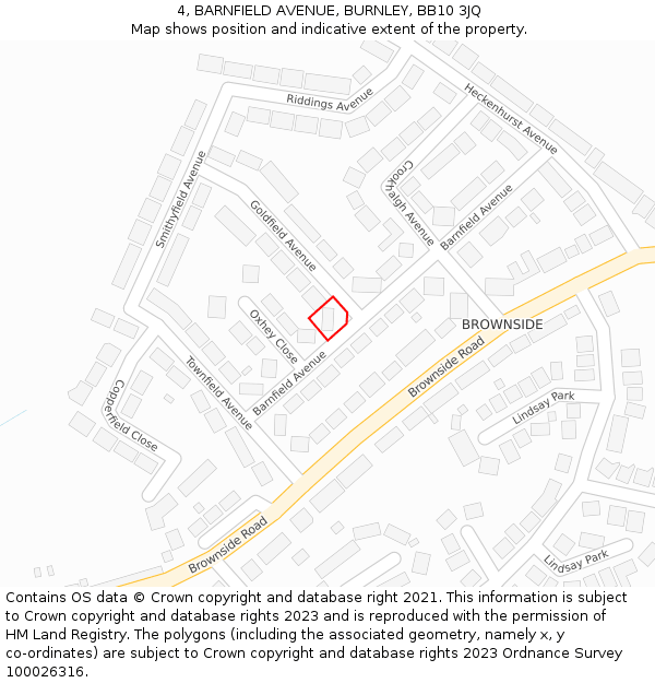 4, BARNFIELD AVENUE, BURNLEY, BB10 3JQ: Location map and indicative extent of plot