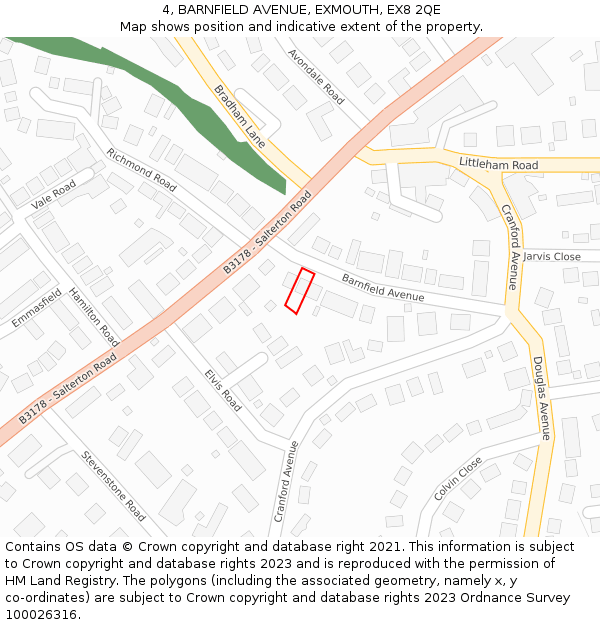 4, BARNFIELD AVENUE, EXMOUTH, EX8 2QE: Location map and indicative extent of plot
