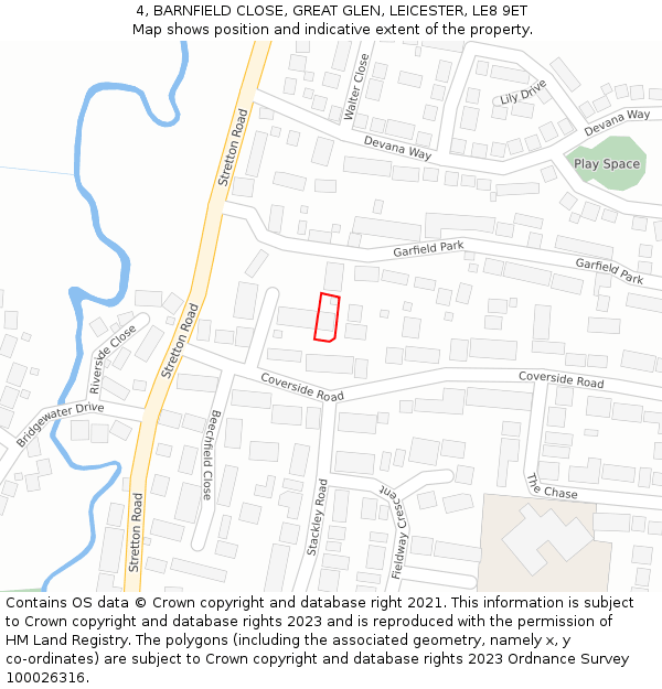 4, BARNFIELD CLOSE, GREAT GLEN, LEICESTER, LE8 9ET: Location map and indicative extent of plot