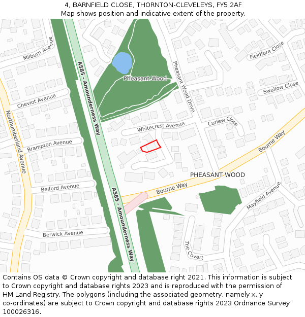 4, BARNFIELD CLOSE, THORNTON-CLEVELEYS, FY5 2AF: Location map and indicative extent of plot