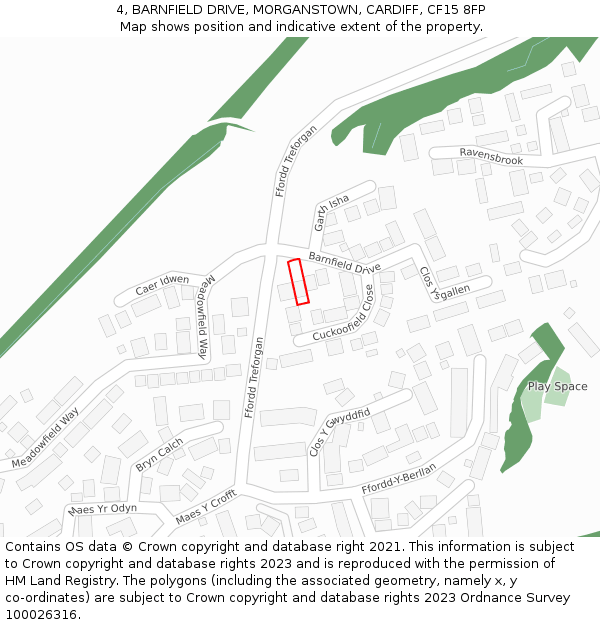 4, BARNFIELD DRIVE, MORGANSTOWN, CARDIFF, CF15 8FP: Location map and indicative extent of plot