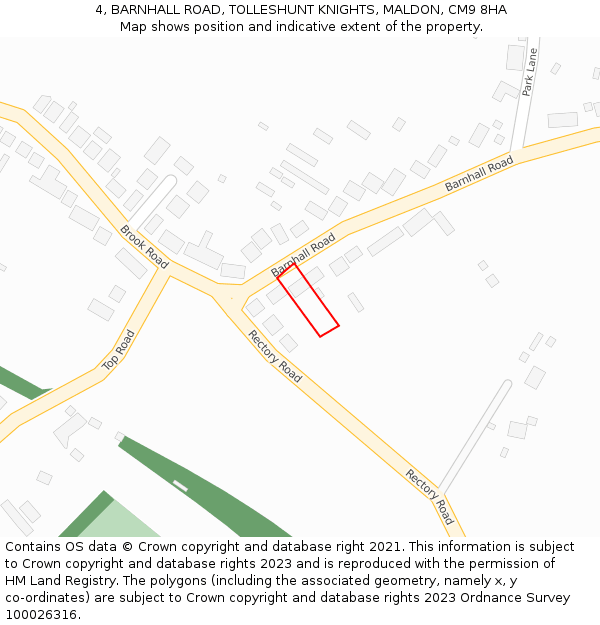 4, BARNHALL ROAD, TOLLESHUNT KNIGHTS, MALDON, CM9 8HA: Location map and indicative extent of plot