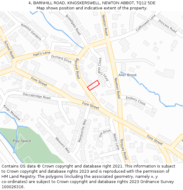 4, BARNHILL ROAD, KINGSKERSWELL, NEWTON ABBOT, TQ12 5DE: Location map and indicative extent of plot