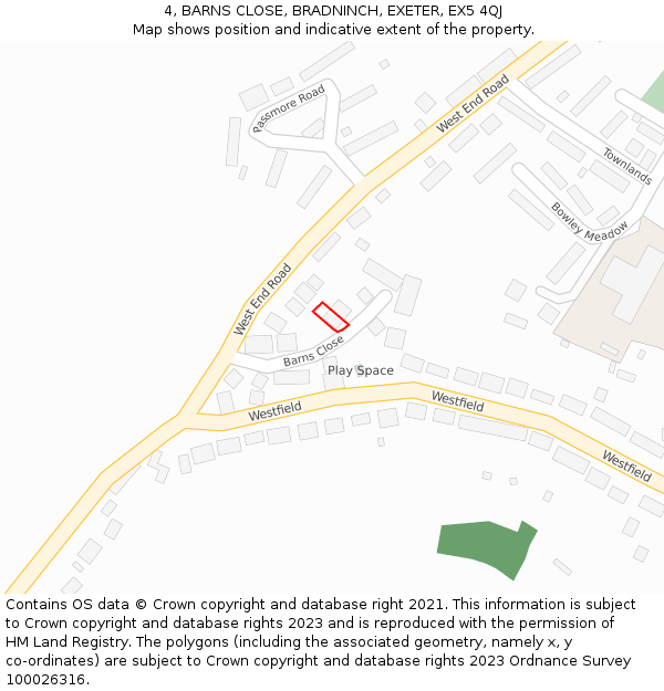 4, BARNS CLOSE, BRADNINCH, EXETER, EX5 4QJ: Location map and indicative extent of plot