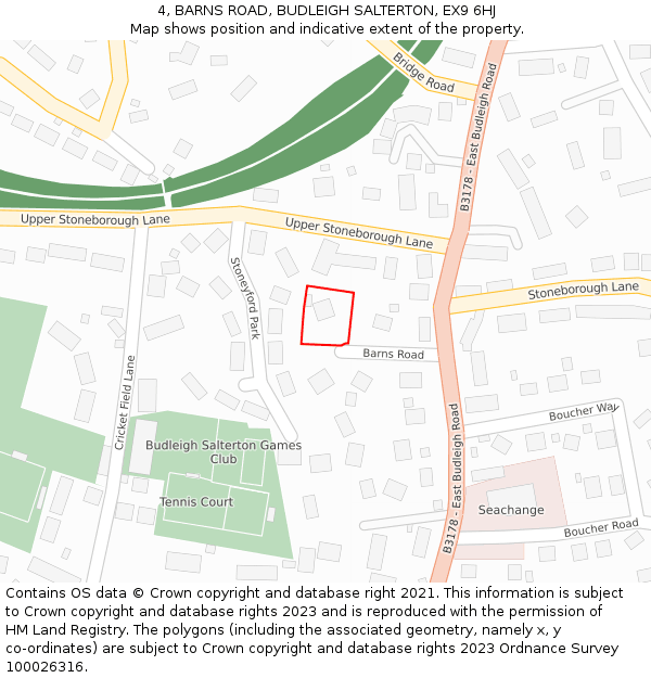 4, BARNS ROAD, BUDLEIGH SALTERTON, EX9 6HJ: Location map and indicative extent of plot