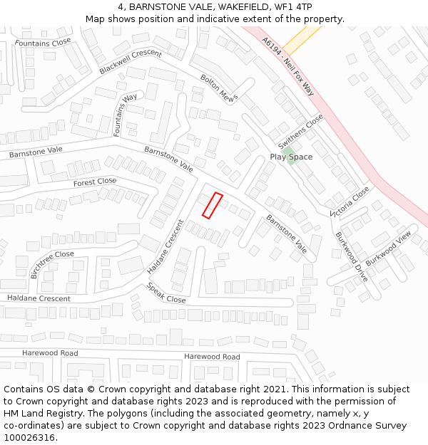 4, BARNSTONE VALE, WAKEFIELD, WF1 4TP: Location map and indicative extent of plot