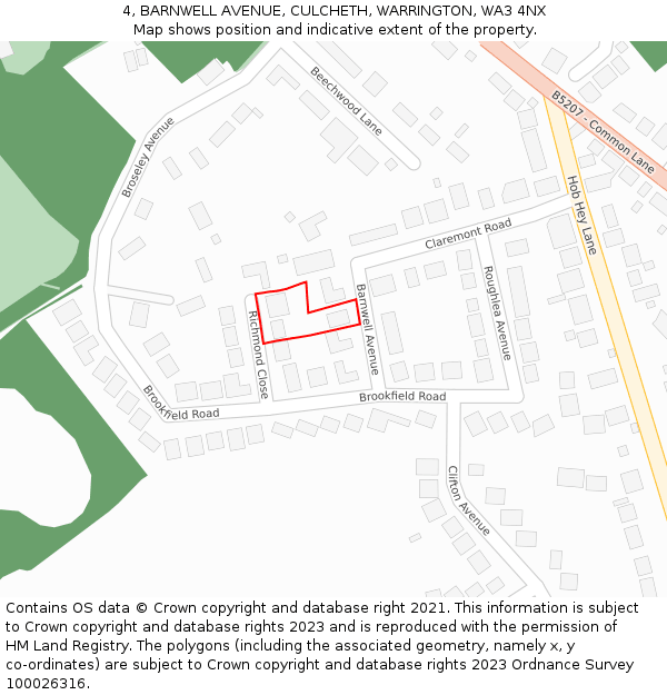 4, BARNWELL AVENUE, CULCHETH, WARRINGTON, WA3 4NX: Location map and indicative extent of plot