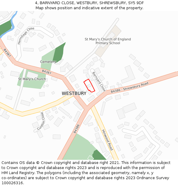 4, BARNYARD CLOSE, WESTBURY, SHREWSBURY, SY5 9DF: Location map and indicative extent of plot
