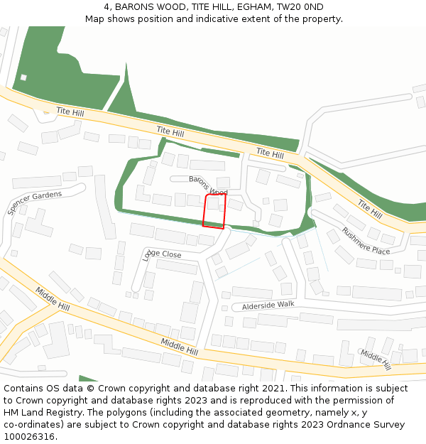 4, BARONS WOOD, TITE HILL, EGHAM, TW20 0ND: Location map and indicative extent of plot