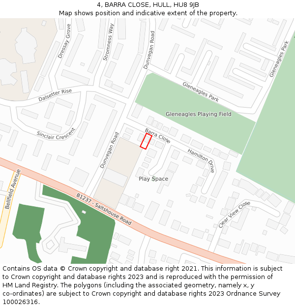 4, BARRA CLOSE, HULL, HU8 9JB: Location map and indicative extent of plot