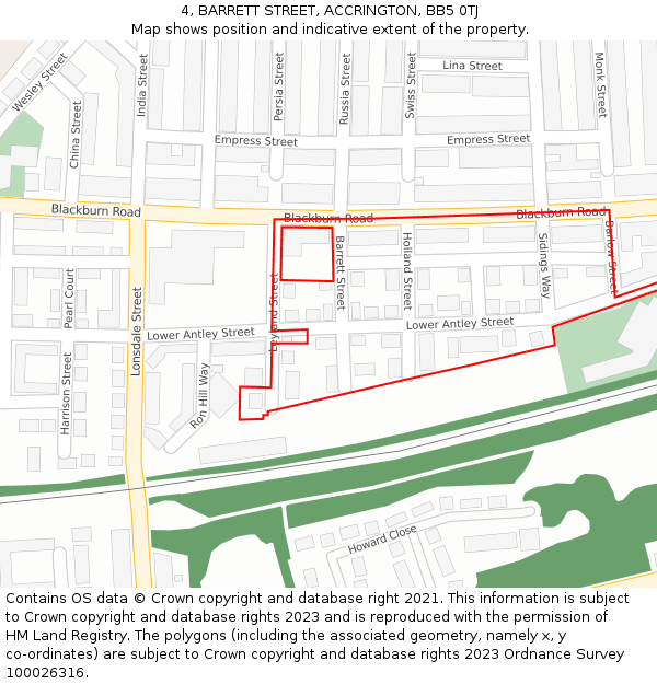 4, BARRETT STREET, ACCRINGTON, BB5 0TJ: Location map and indicative extent of plot