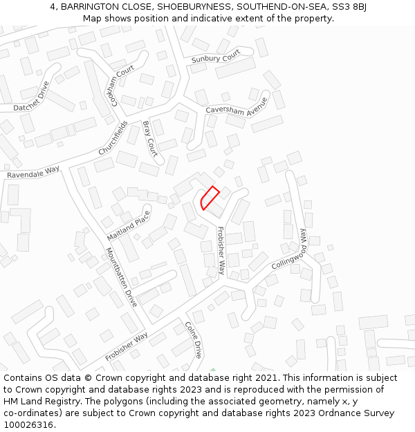 4, BARRINGTON CLOSE, SHOEBURYNESS, SOUTHEND-ON-SEA, SS3 8BJ: Location map and indicative extent of plot