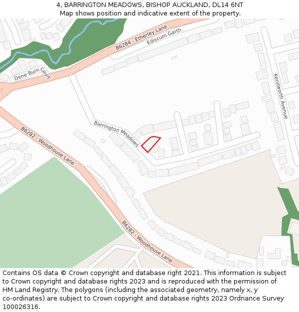 4, BARRINGTON MEADOWS, BISHOP AUCKLAND, DL14 6NT: Location map and indicative extent of plot