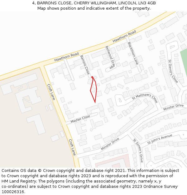 4, BARRONS CLOSE, CHERRY WILLINGHAM, LINCOLN, LN3 4GB: Location map and indicative extent of plot