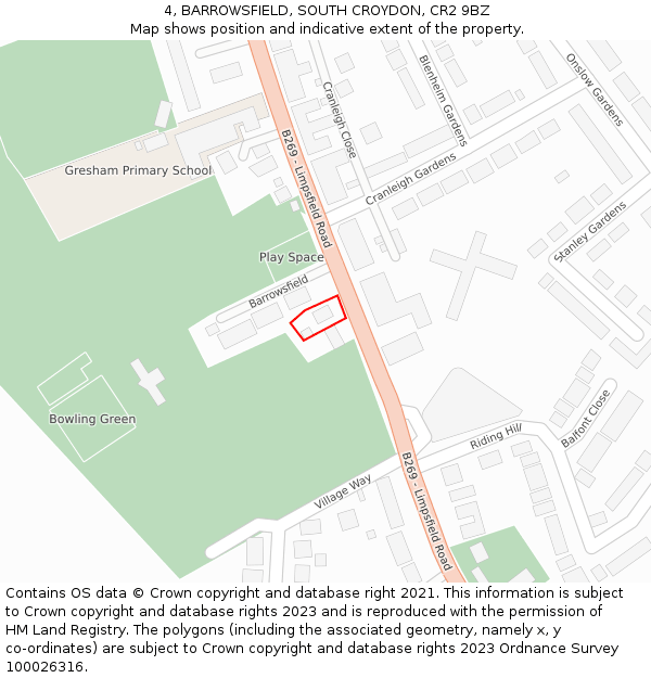 4, BARROWSFIELD, SOUTH CROYDON, CR2 9BZ: Location map and indicative extent of plot