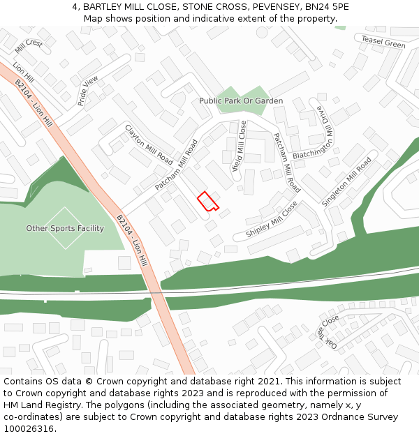 4, BARTLEY MILL CLOSE, STONE CROSS, PEVENSEY, BN24 5PE: Location map and indicative extent of plot