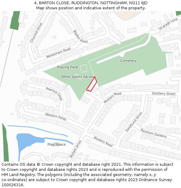 4, BARTON CLOSE, RUDDINGTON, NOTTINGHAM, NG11 6JD: Location map and indicative extent of plot