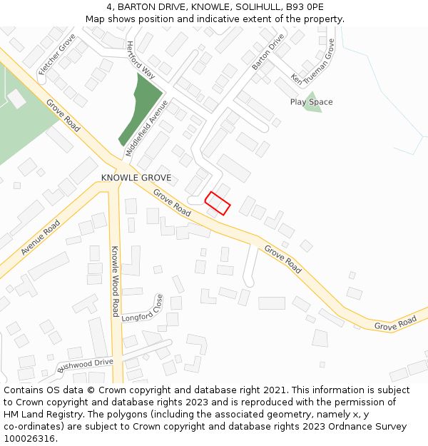 4, BARTON DRIVE, KNOWLE, SOLIHULL, B93 0PE: Location map and indicative extent of plot