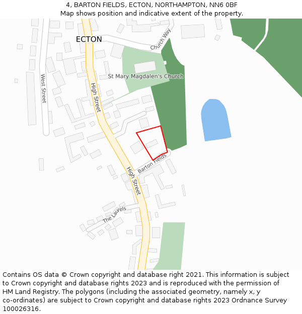 4, BARTON FIELDS, ECTON, NORTHAMPTON, NN6 0BF: Location map and indicative extent of plot