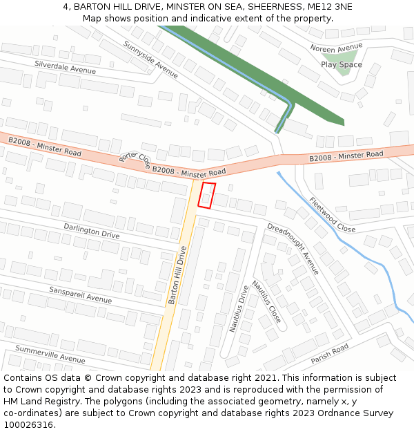 4, BARTON HILL DRIVE, MINSTER ON SEA, SHEERNESS, ME12 3NE: Location map and indicative extent of plot