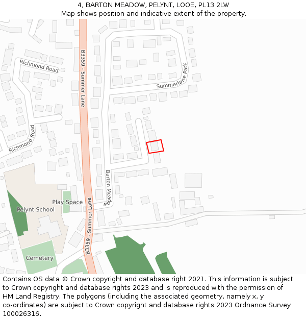 4, BARTON MEADOW, PELYNT, LOOE, PL13 2LW: Location map and indicative extent of plot