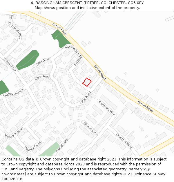 4, BASSINGHAM CRESCENT, TIPTREE, COLCHESTER, CO5 0PY: Location map and indicative extent of plot
