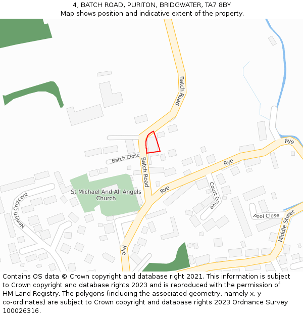 4, BATCH ROAD, PURITON, BRIDGWATER, TA7 8BY: Location map and indicative extent of plot