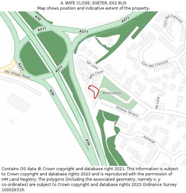 4, BATE CLOSE, EXETER, EX2 8US: Location map and indicative extent of plot