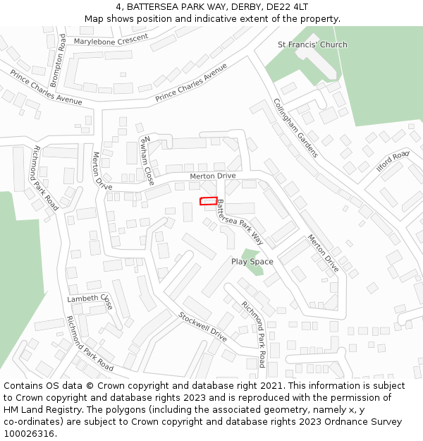 4, BATTERSEA PARK WAY, DERBY, DE22 4LT: Location map and indicative extent of plot