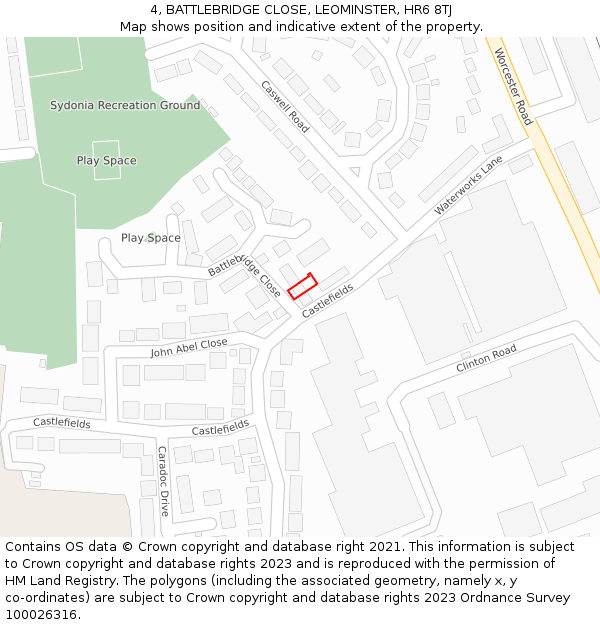 4, BATTLEBRIDGE CLOSE, LEOMINSTER, HR6 8TJ: Location map and indicative extent of plot