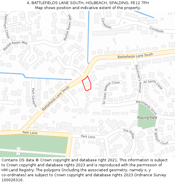 4, BATTLEFIELDS LANE SOUTH, HOLBEACH, SPALDING, PE12 7PH: Location map and indicative extent of plot