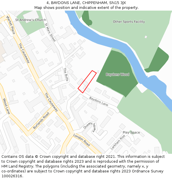 4, BAYDONS LANE, CHIPPENHAM, SN15 3JX: Location map and indicative extent of plot