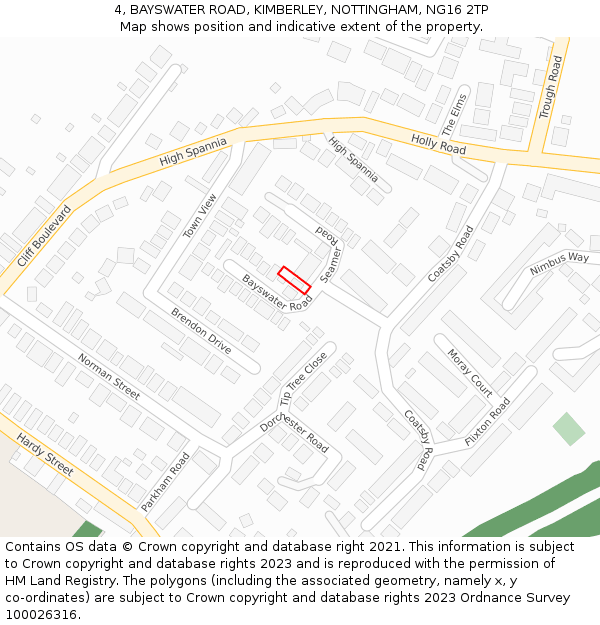 4, BAYSWATER ROAD, KIMBERLEY, NOTTINGHAM, NG16 2TP: Location map and indicative extent of plot